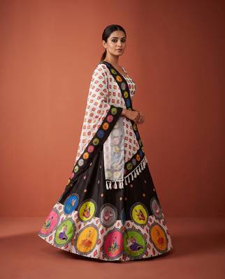 Navratri Garba Special Satin Silk Printed Lehenga Choli for Women with Matching Blouse and Dupatta Set 2