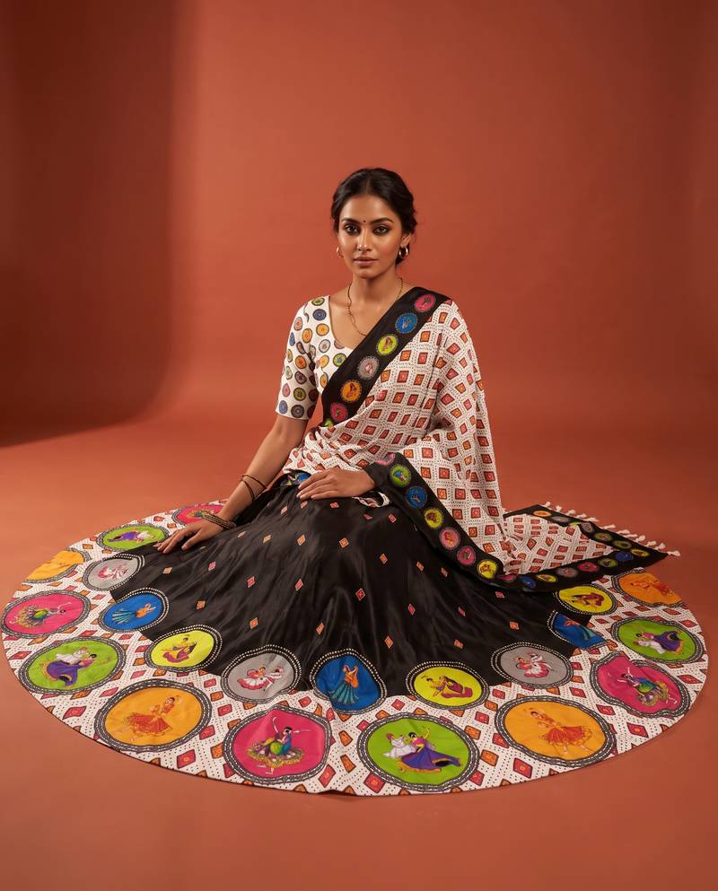 Navratri Garba Special Satin Silk Printed Lehenga Choli for Women with Matching Blouse and Dupatta Set