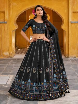 Navratri Garba Special Satin Silk Printed Lehenga Choli for Women with Matching Blouse and Dupatta Set 1