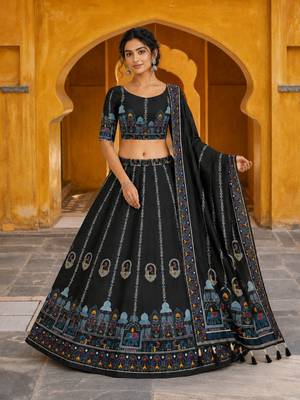 Navratri Garba Special Satin Silk Printed Lehenga Choli for Women with Matching Blouse and Dupatta Set 2