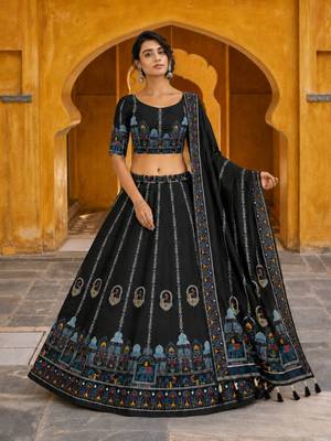 Navratri Garba Special Satin Silk Printed Lehenga Choli for Women with Matching Blouse and Dupatta Set 4
