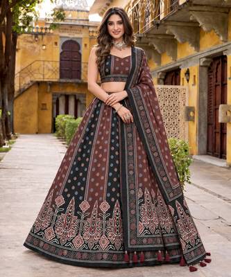 Navratri Garba Special Satin Silk Printed Lehenga Choli for Women with Matching Blouse and Dupatta Set 1