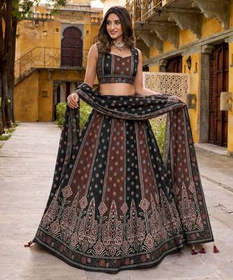 Navratri Garba Special Satin Silk Printed Lehenga Choli for Women with Matching Blouse and Dupatta Set 2