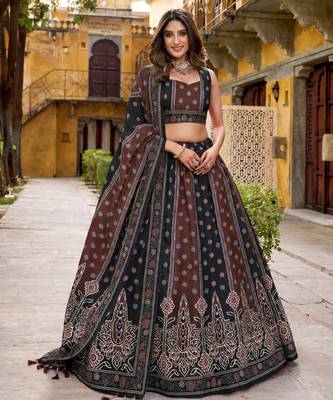 Navratri Garba Special Satin Silk Printed Lehenga Choli for Women with Matching Blouse and Dupatta Set 3