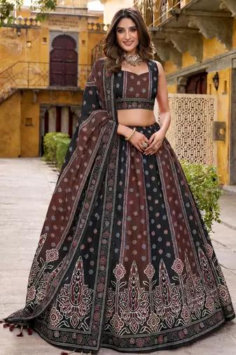 Navratri Garba Special Satin Silk Printed Lehenga Choli for Women with Matching Blouse and Dupatta Set