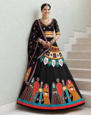 Navratri Garba Special Satin Silk Printed Lehenga Choli for Women with Matching Blouse and Dupatta Set 2
