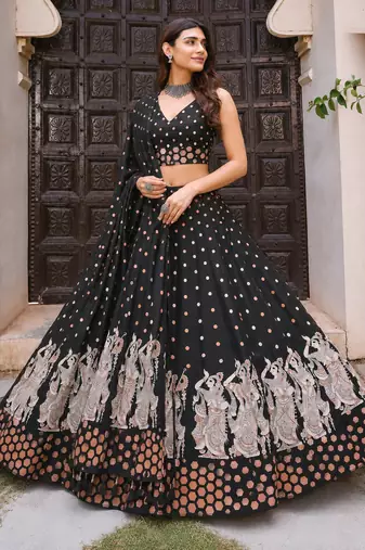 Navratri Garba Special Satin Silk Printed Lehenga Choli for Women with Matching Blouse and Dupatta Set