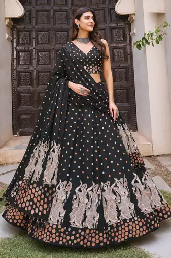 Navratri Garba Special Satin Silk Printed Lehenga Choli for Women with Matching Blouse and Dupatta Set