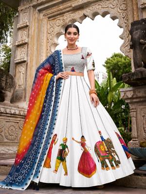 Navratri Garba Special Satin Silk Printed Lehenga Choli for Women with Matching Blouse and Dupatta Set 1