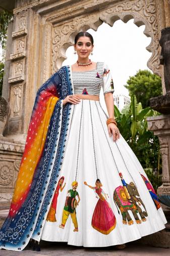 Navratri Garba Special Satin Silk Printed Lehenga Choli for Women with Matching Blouse and Dupatta Set