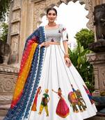 Navratri Garba Special Satin Silk Printed Lehenga Choli for Women with Matching Blouse and Dupatta Set