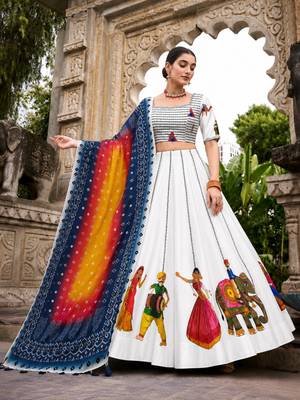 Navratri Garba Special Satin Silk Printed Lehenga Choli for Women with Matching Blouse and Dupatta Set 2