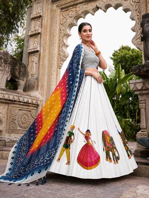 Navratri Garba Special Satin Silk Printed Lehenga Choli for Women with Matching Blouse and Dupatta Set 3