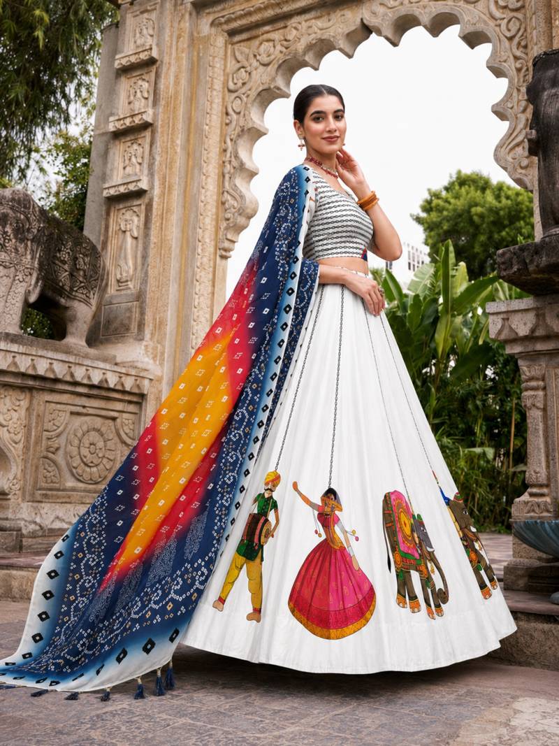 Navratri Garba Special Satin Silk Printed Lehenga Choli for Women with Matching Blouse and Dupatta Set