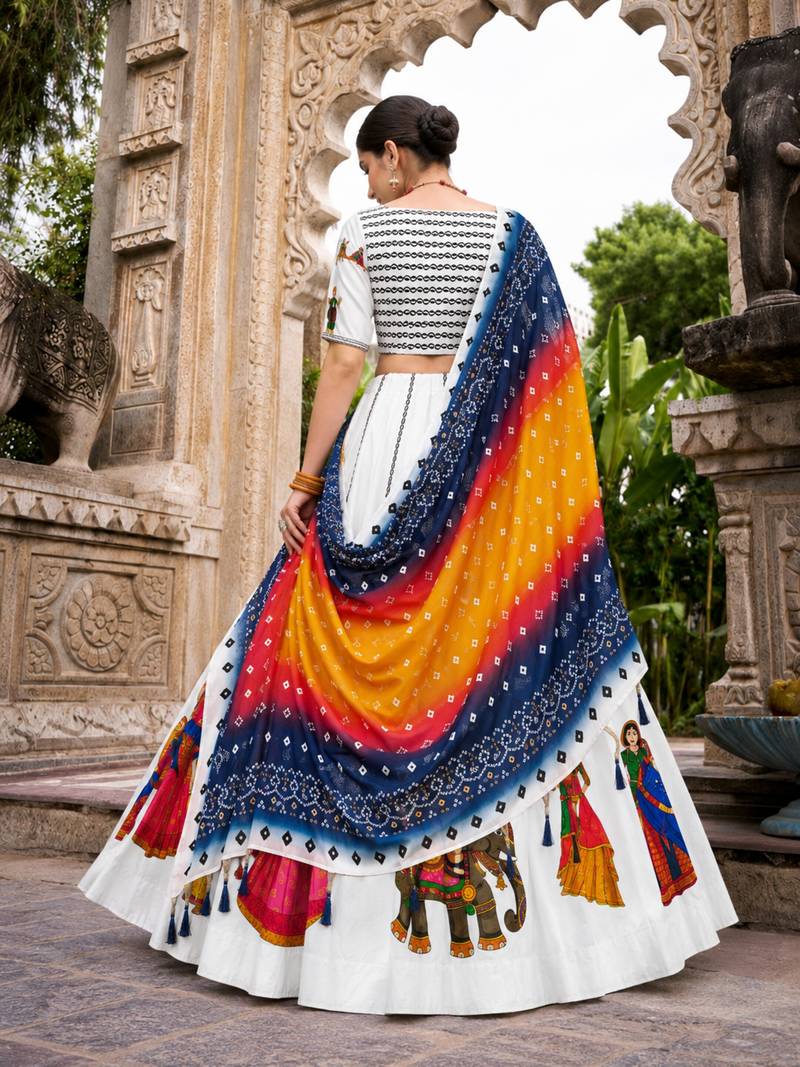 Navratri Garba Special Satin Silk Printed Lehenga Choli for Women with Matching Blouse and Dupatta Set