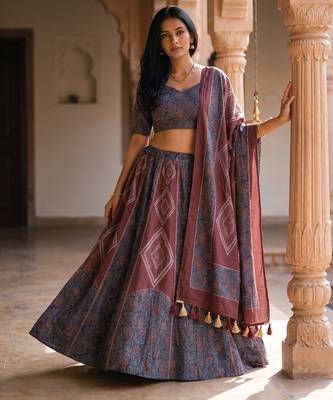Navratri Garba Special Satin Silk Printed Lehenga Choli for Women with Matching Blouse and Dupatta Set 1
