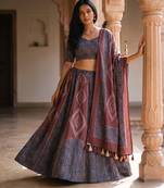 Navratri Garba Special Satin Silk Printed Lehenga Choli for Women with Matching Blouse and Dupatta Set