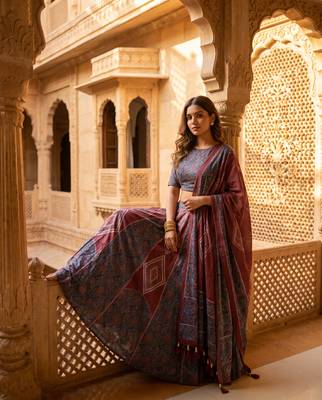 Navratri Garba Special Satin Silk Printed Lehenga Choli for Women with Matching Blouse and Dupatta Set 2