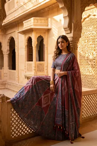 Navratri Garba Special Satin Silk Printed Lehenga Choli for Women with Matching Blouse and Dupatta Set