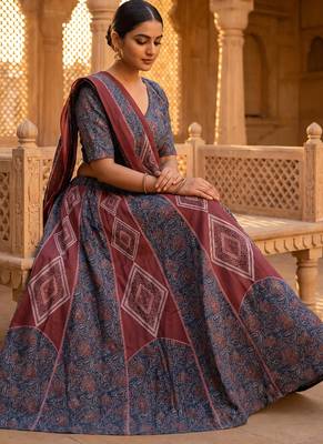 Navratri Garba Special Satin Silk Printed Lehenga Choli for Women with Matching Blouse and Dupatta Set 3
