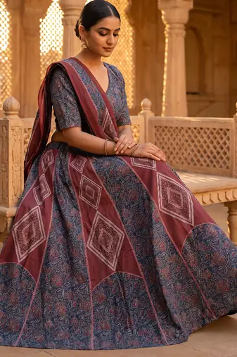 Navratri Garba Special Satin Silk Printed Lehenga Choli for Women with Matching Blouse and Dupatta Set