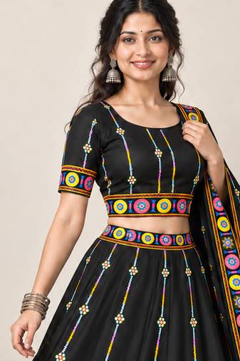 Navratri Garba Special Satin Silk Printed Lehenga Choli for Women with Matching Blouse and Dupatta Set