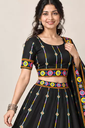 Navratri Garba Special Satin Silk Printed Lehenga Choli for Women with Matching Blouse and Dupatta Set