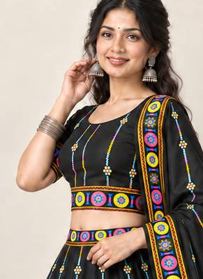 Navratri Garba Special Satin Silk Printed Lehenga Choli for Women with Matching Blouse and Dupatta Set 2