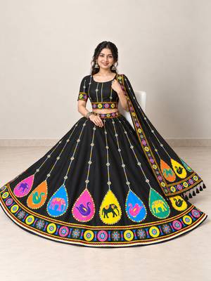 Navratri Garba Special Satin Silk Printed Lehenga Choli for Women with Matching Blouse and Dupatta Set 3