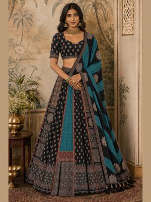 Navratri Garba Special Satin Silk Printed Lehenga Choli for Women with Matching Blouse and Dupatta Set 2