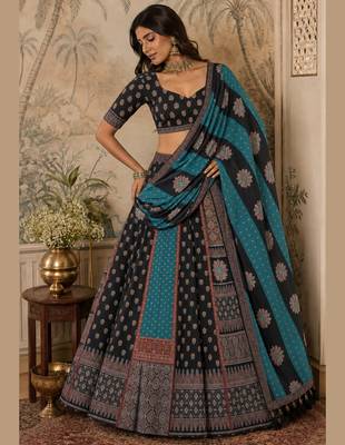 Navratri Garba Special Satin Silk Printed Lehenga Choli for Women with Matching Blouse and Dupatta Set 3