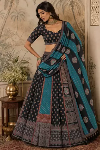 Navratri Garba Special Satin Silk Printed Lehenga Choli for Women with Matching Blouse and Dupatta Set