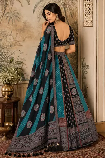 Navratri Garba Special Satin Silk Printed Lehenga Choli for Women with Matching Blouse and Dupatta Set