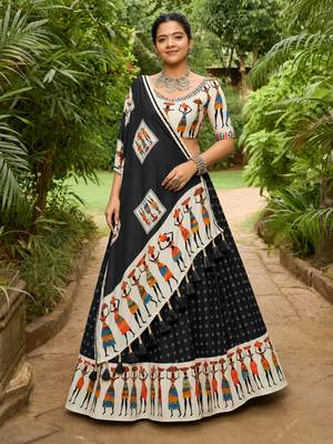 Navratri Garba Special Satin Silk Printed Lehenga Choli for Women with Matching Blouse and Dupatta Set 1