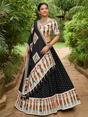 Navratri Garba Special Satin Silk Printed Lehenga Choli for Women with Matching Blouse and Dupatta Set 2