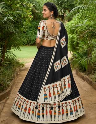Navratri Garba Special Satin Silk Printed Lehenga Choli for Women with Matching Blouse and Dupatta Set 3