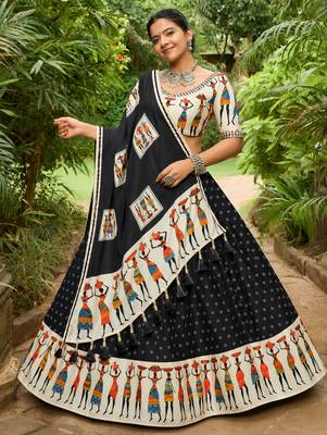 Navratri Garba Special Satin Silk Printed Lehenga Choli for Women with Matching Blouse and Dupatta Set 4