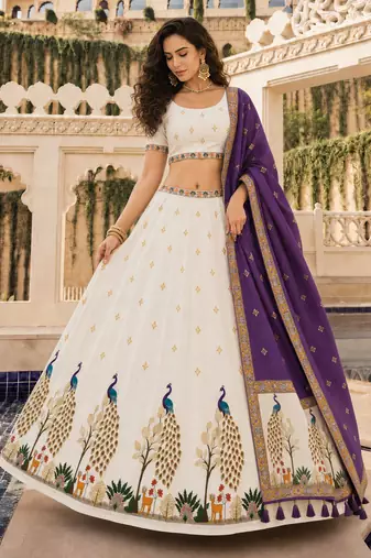Cream Navratri Garba Special Cotton SemiStitched Lehenga choli