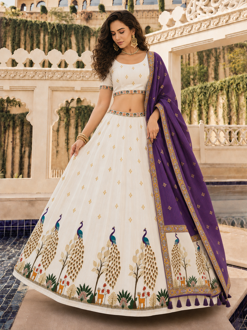Cream Navratri Garba Special Cotton SemiStitched Lehenga choli