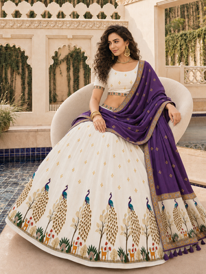 Cream Navratri Garba Special Cotton SemiStitched Lehenga choli 2