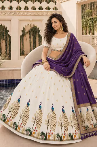 Cream Navratri Garba Special Cotton SemiStitched Lehenga choli