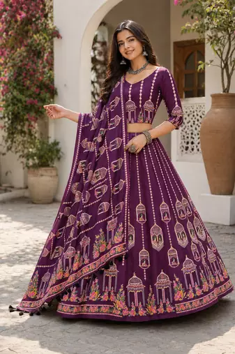 Magenta Navratri Garba Special Cotton  Lehenga choli