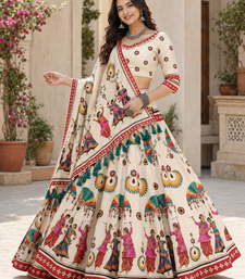 Cream Navratri Garba Special Cotton  Lehenga choli