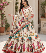 Cream Navratri Garba Special Cotton  Lehenga choli