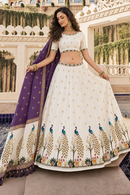 Cream Navratri Garba Special Cotton SemiStitched Lehenga choli 3