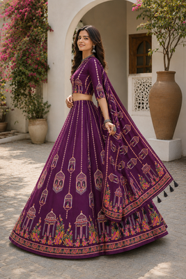 Magenta Navratri Garba Special Cotton  Lehenga choli 2
