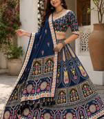 Blue Navratri Garba Special Cotton  Lehenga choli