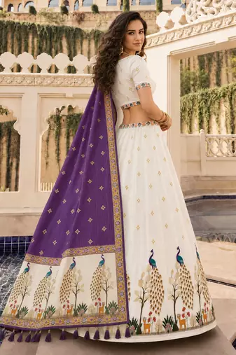 Cream Navratri Garba Special Cotton SemiStitched Lehenga choli