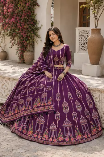 Magenta Navratri Garba Special Cotton  Lehenga choli