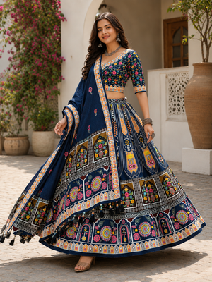 Blue Navratri Garba Special Cotton  Lehenga choli 2